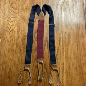 Vintage Trafalgar Men’s Suspenders Silk Navy Blue Oxblood Red Leather Braces